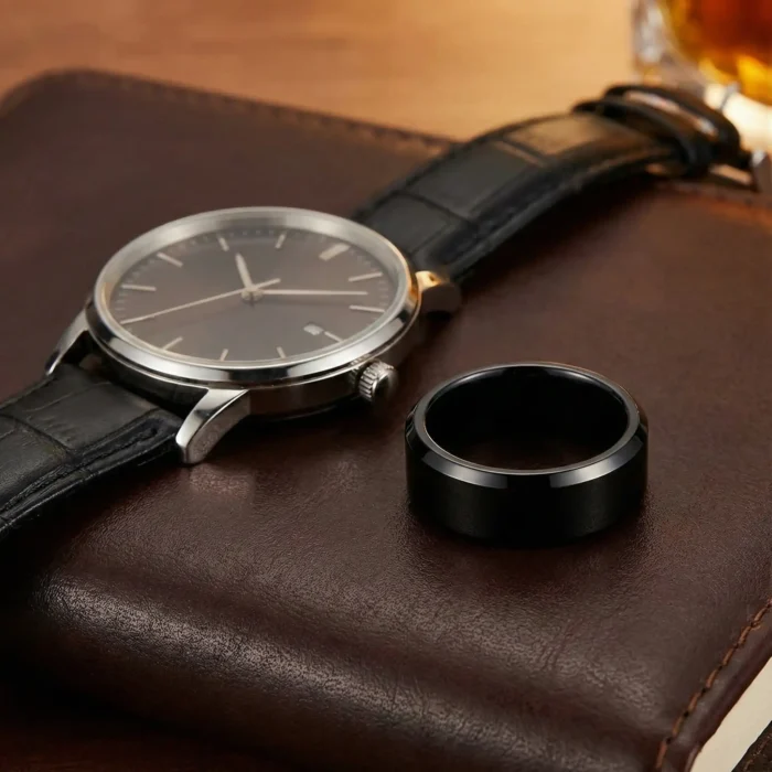 Black Stainless Steel Men’s Ring – Modern Comfort Fit Wedding Band - Image 3