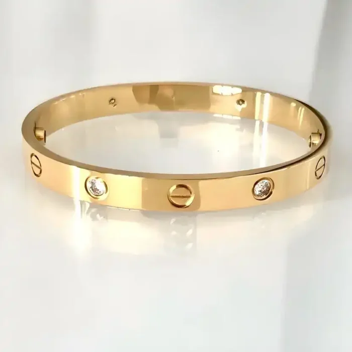 Gold Tone Stainless Steel Screw Bangle – Crystal Inset Oval Cuff Bracelet – Classic Modern Fashion Jewelry for Women - Image 13