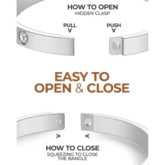 Stainless Steel Screw Bangle – Crystal Inset Oval Cuff Bracelet – Modern Industrial Fashion Jewelry for Women - Image 11