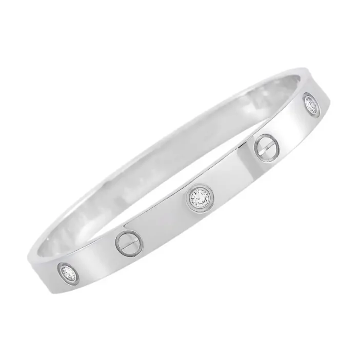 Stainless Steel Screw Bangle – Crystal Inset Oval Cuff Bracelet – Modern Industrial Fashion Jewelry for Women - Image 2