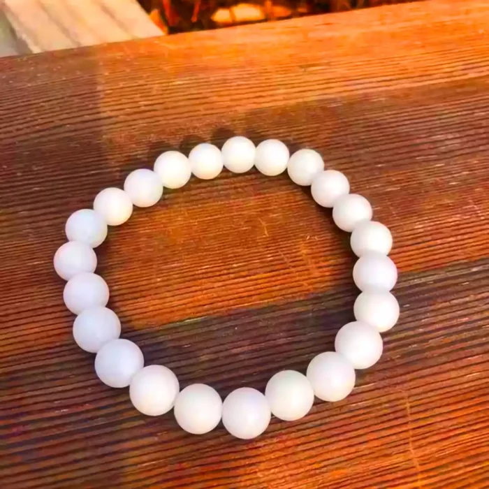 White Agate Barrel Bead Bracelet – Natural Milky Stone Jewelry for Peace & Clarity - Image 15