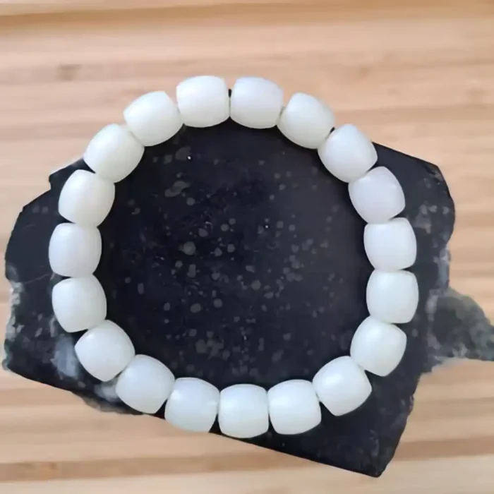 White Agate Barrel Bead Bracelet – Natural Milky Stone Jewelry for Peace & Clarity - Image 3