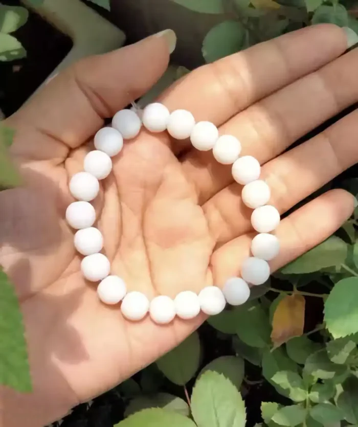 White Agate Barrel Bead Bracelet – Natural Milky Stone Jewelry for Peace & Clarity - Image 2