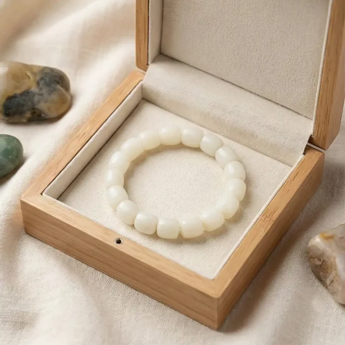 White Agate Barrel Bead Bracelet – Natural Milky Stone Jewelry for Peace & Clarity - Image 11