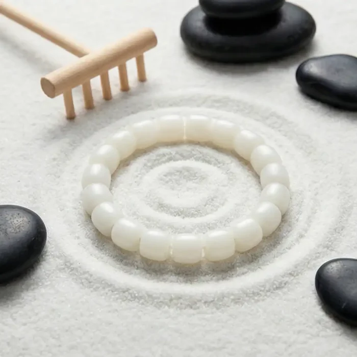 White Agate Barrel Bead Bracelet – Natural Milky Stone Jewelry for Peace & Clarity - Image 9