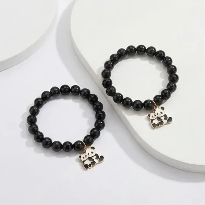 Pack of 2 Black Bead Panda Charm Bracelet for Women & Girls | Stainless Steel Cute Animal Pendant | Stretch Beaded Bracelet | Trendy Everyday Fashion Jewelry Gift - Image 6