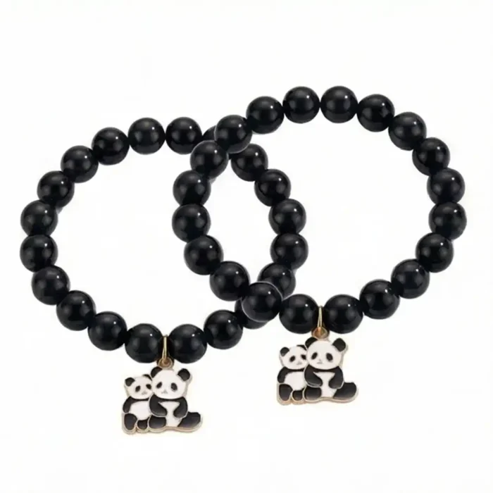 Pack of 2 Black Bead Panda Charm Bracelet for Women & Girls | Stainless Steel Cute Animal Pendant | Stretch Beaded Bracelet | Trendy Everyday Fashion Jewelry Gift - Image 15