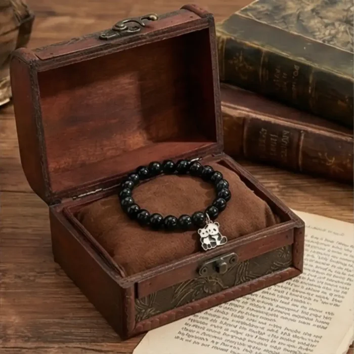 Pack of 2 Black Bead Panda Charm Bracelet for Women & Girls | Stainless Steel Cute Animal Pendant | Stretch Beaded Bracelet | Trendy Everyday Fashion Jewelry Gift - Image 13