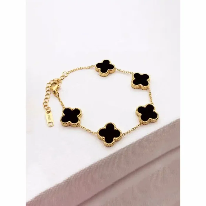 Lucky Clover Charm Bracelet with Black Inlay – Handcrafted - Image 7