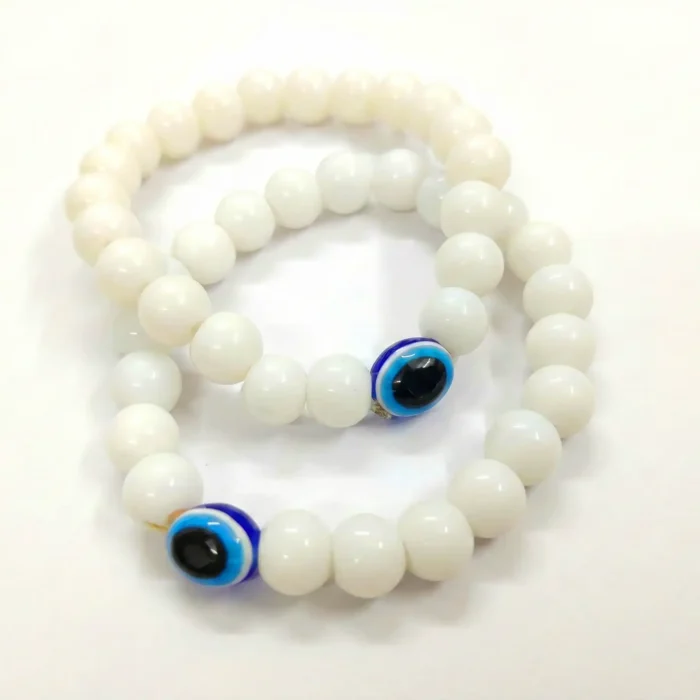 2Pcs White Evil Eye Bracelets for Women & Men – Natural White Howlite Stone Beads – Matching Protection Amulet Jewelry Set for Couples - Image 4