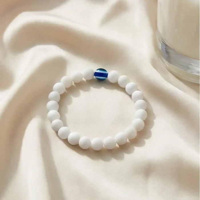 2Pcs White Evil Eye Bracelets for Women & Men – Natural White Howlite Stone Beads – Matching Protection Amulet Jewelry Set for Couples - Image 8