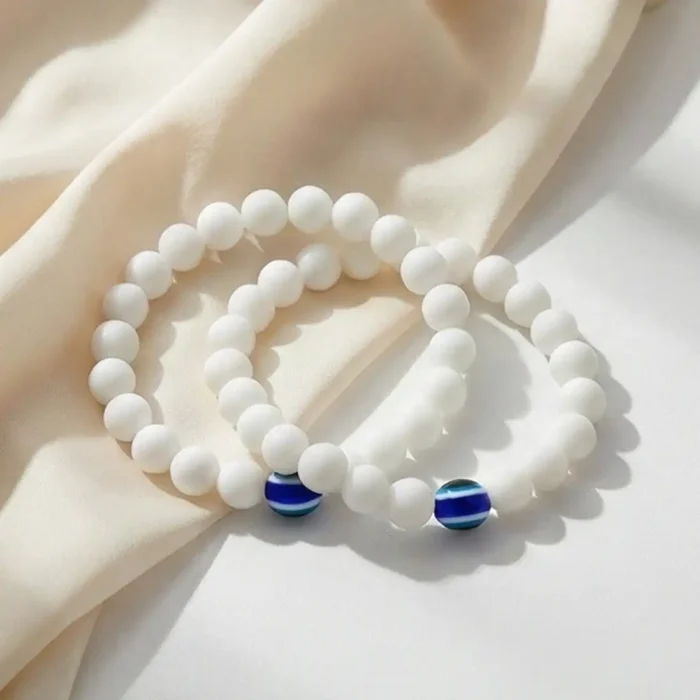 2Pcs White Evil Eye Bracelets for Women & Men – Natural White Howlite Stone Beads – Matching Protection Amulet Jewelry Set for Couples - Image 7