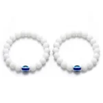 2Pcs White Evil Eye Bracelets for Women & Men – Natural White Howlite Stone Beads – Matching Protection Amulet Jewelry Set for Couples