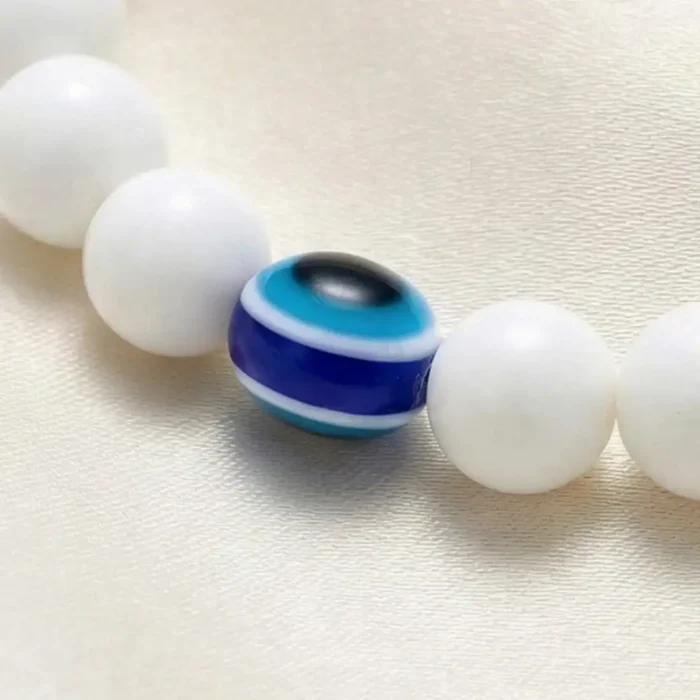 2Pcs White Evil Eye Bracelets for Women & Men – Natural White Howlite Stone Beads – Matching Protection Amulet Jewelry Set for Couples - Image 15