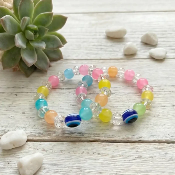 Pastel Frosted Bead Evil Eye Bracelet – Crystal & Matte Protection Jewelry for Women - Image 12