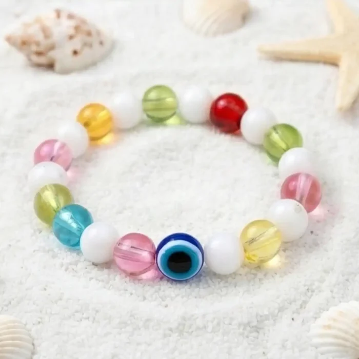 Pastel Frosted Bead Evil Eye Bracelet – Crystal & Matte Protection Jewelry for Women - Image 10