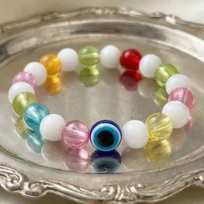Pastel Frosted Bead Evil Eye Bracelet – Crystal & Matte Protection Jewelry for Women - Image 9