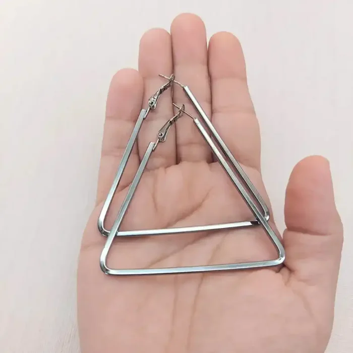 Silver Triangle Hoop Earrings for Women – Stainless Steel Large Geometric Hoops (5.5cm) – Hypoallergenic Statement Fashion Jewelry - Image 11