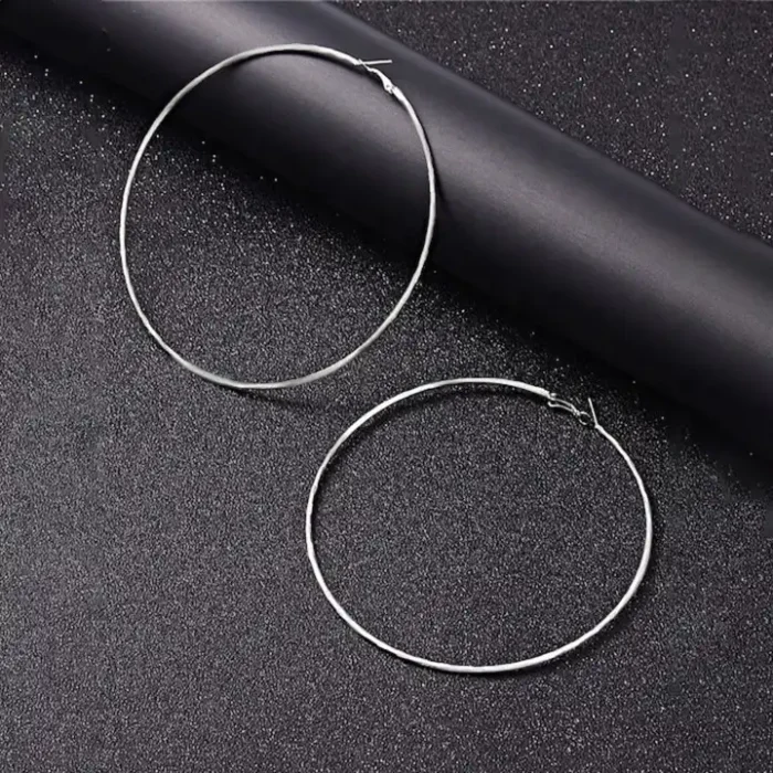 Silver Hoop Earrings for Women – Large Stainless Steel Round Hoops – Thin Lightweight Loop Earrings with Secure Click-Top Closure - Image 2