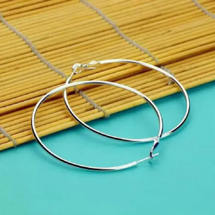 Silver Hoop Earrings for Women – Large Stainless Steel Round Hoops – Thin Lightweight Loop Earrings with Secure Click-Top Closure - Image 11