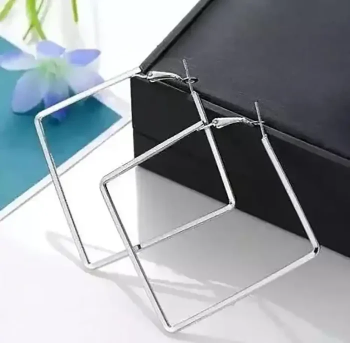 Silver Square Hoop Earrings for Women – Stainless Steel Geometric Box Hoops – Thin Lightweight Modern Jewelry with Secure Latch Back - Image 11