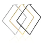 3 Pairs Square Hoop Earrings Set for Women – Stainless Steel Geometric Box Hoops (Silver, Gold, Black) – Thin Lightweight Modern Jewelry Pack