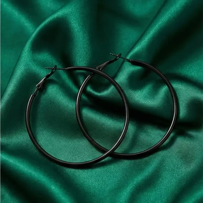 Black Hoop Earrings for Women & Men – Stainless Steel Round Circle Hoops – Hypoallergenic Lightweight Fashion Jewelry with Secure Click-Top Clasp - Image 4