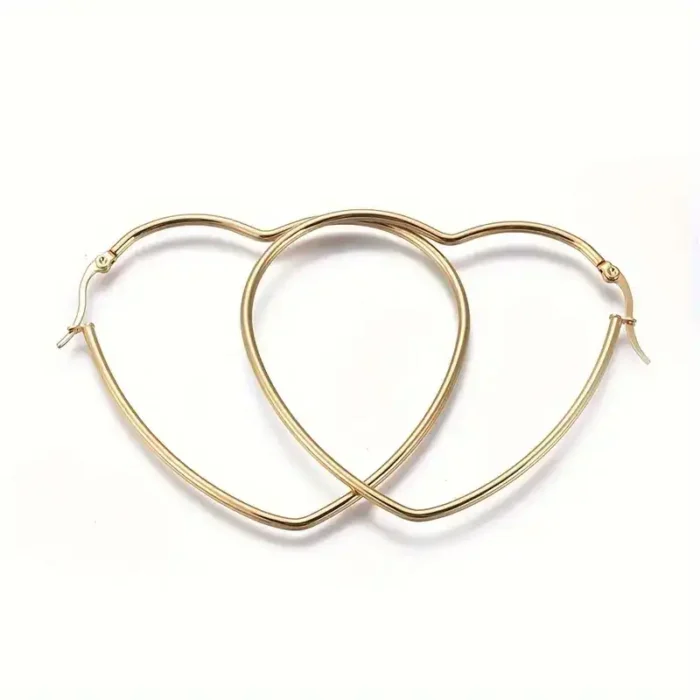 Stainless Steel Heart Hoop Earrings for Women – Large 2-Inch (50mm) Gold Tone Hypoallergenic Earrings – Lightweight Big Open Heart Statement Jewelry Gift for Her, Wife, & Girlfriend - Image 3