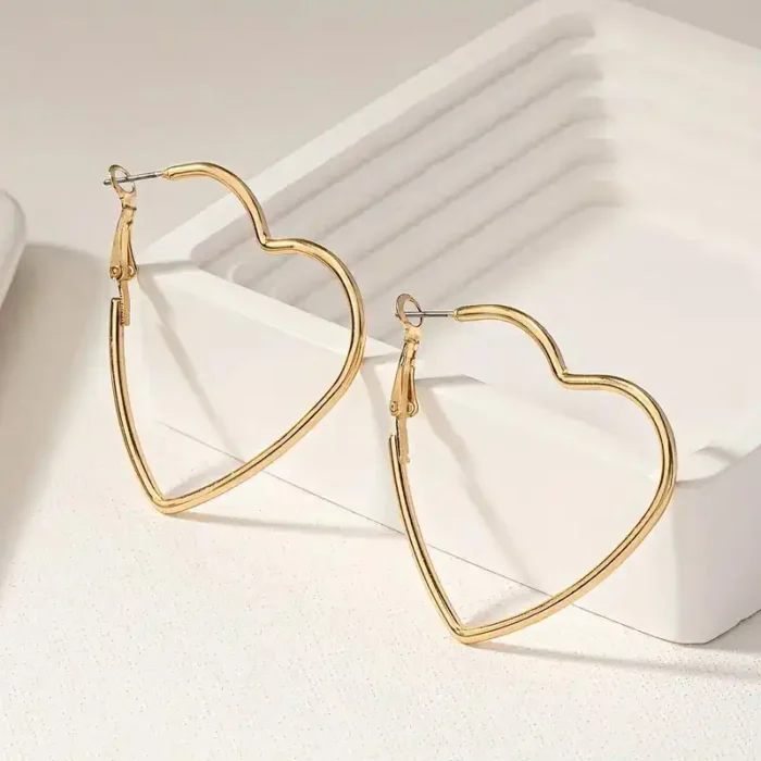 Stainless Steel Heart Hoop Earrings for Women – Large 2-Inch (50mm) Gold Tone Hypoallergenic Earrings – Lightweight Big Open Heart Statement Jewelry Gift for Her, Wife, & Girlfriend - Image 2