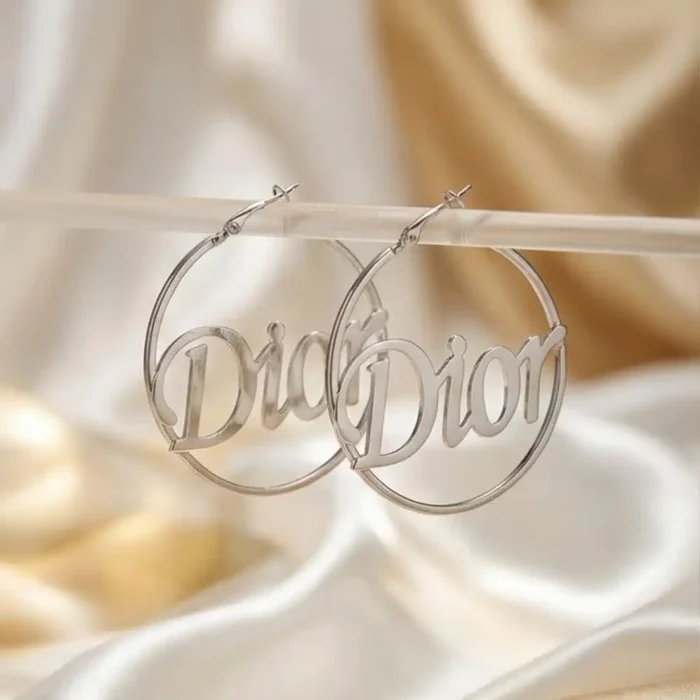 Stainless Steel Script Letter Hoop Earrings – Large Silver Tone Word Hoops – Trendy Statement Fashion Jewelry for Women - Image 6