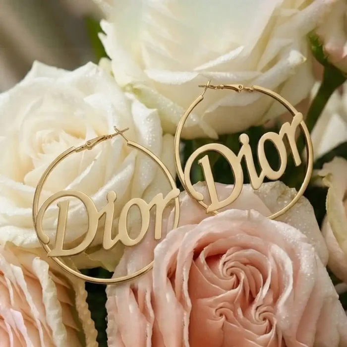 Stainless Steel Script Letter Hoop Earrings – Large Gold Tone Word Hoops – Trendy Statement Fashion Jewelry for Women - Image 4