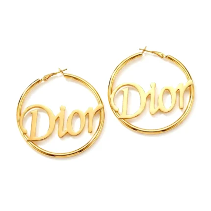 Stainless Steel Script Letter Hoop Earrings – Large Gold Tone Word Hoops – Trendy Statement Fashion Jewelry for Women