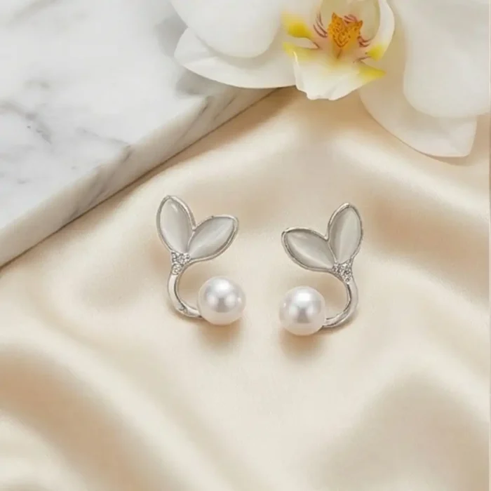 Leaf Drop Earrings for Women, Stainless Steel Pearl Earrings with Cat Eye Stone, Hypoallergenic Floral Nature-Inspired Dangle Earrings, Non-Tarnish Jewelry Gift for Her - Image 10