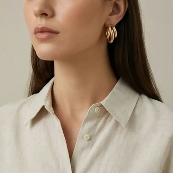Triple Hoop Gold Earrings for Women – Stainless Steel Lightweight Statement Earrings – Hypoallergenic, Tarnish-Free Fashion Jewelry - Image 6
