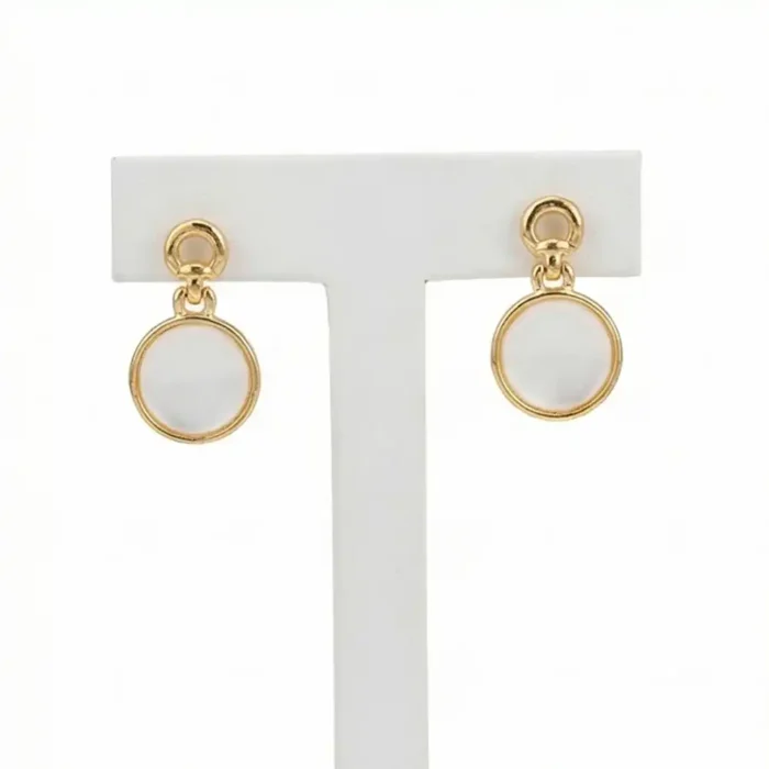 White Round Drop Earrings for Women – Gold Plated Stainless Steel Dangle Earrings – Hypoallergenic, Elegant Everyday Jewelry - Image 5