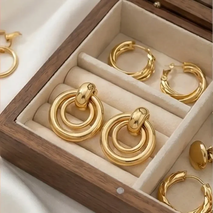 Double Layer Gold Hoop Earrings for Women – Stainless Steel Statement Earrings – Hypoallergenic, Tarnish-Free Jewelry - Image 9