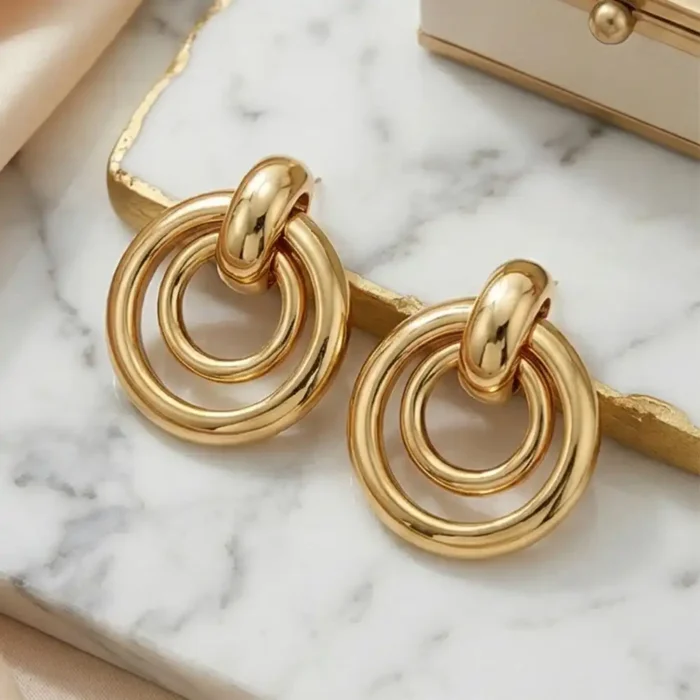 Double Layer Gold Hoop Earrings for Women – Stainless Steel Statement Earrings – Hypoallergenic, Tarnish-Free Jewelry - Image 5