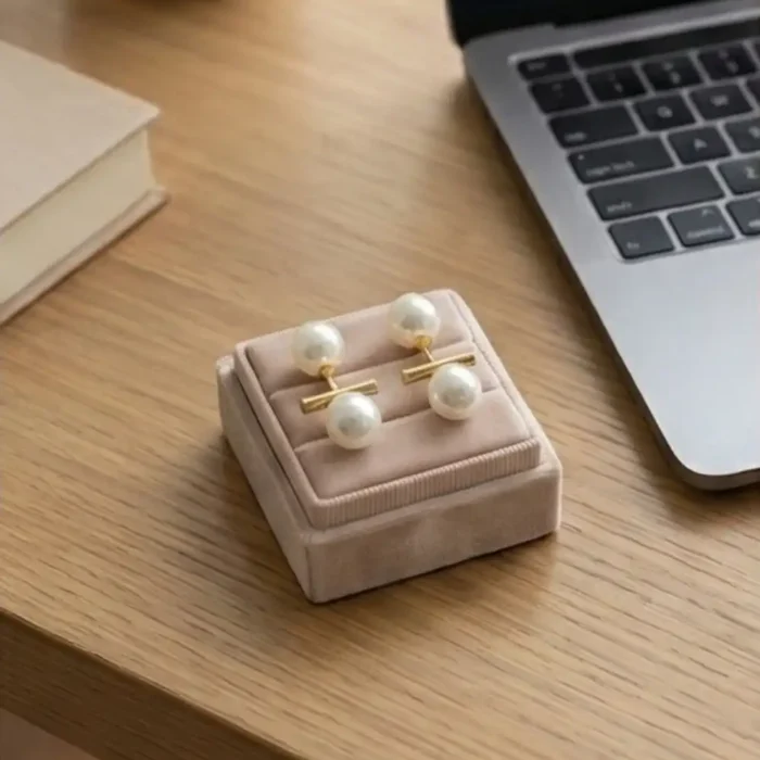 Double Pearl Drop Earrings for Women – Gold Plated Stainless Steel Bar Earrings – Hypoallergenic Fashion Jewelry - Image 4