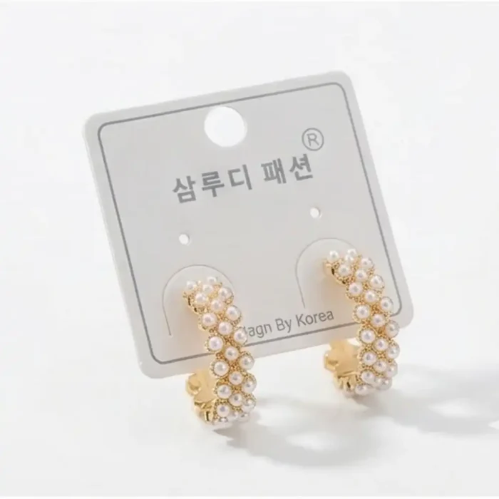 Pearl Hoop Earrings for Women – Gold Plated Stainless Steel Half Hoops – Lightweight Party Jewelry - Image 5