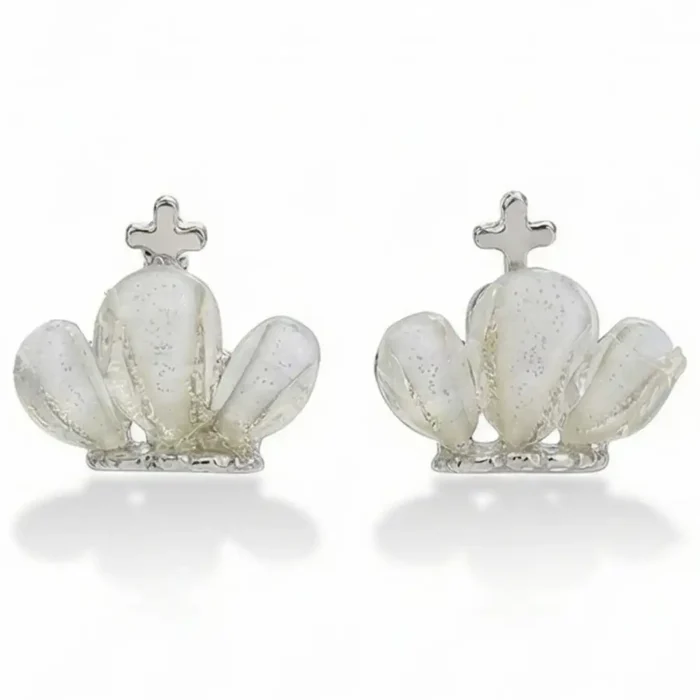 Crown Stud Earrings for Women – Pearl Finish Stainless Steel Royal Stud Earrings, Hypoallergenic Lightweight Fashion Jewelry for Gifting - Image 4