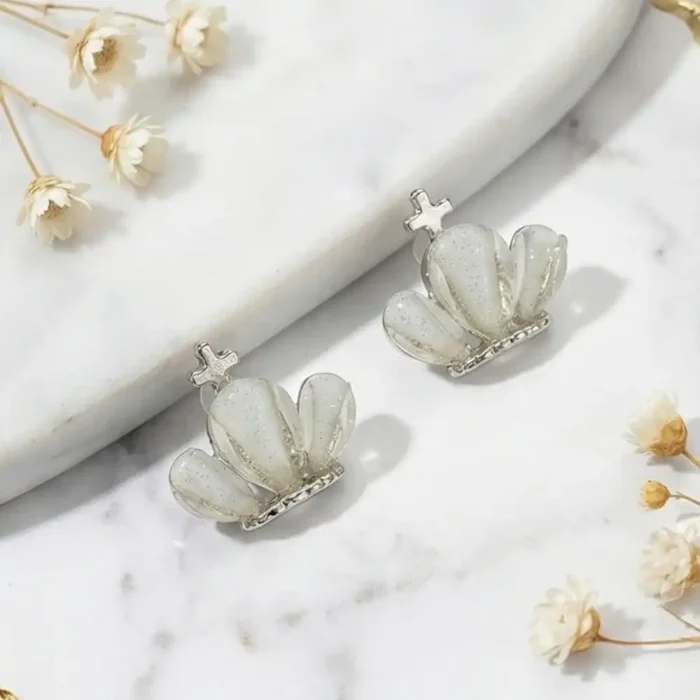 Crown Stud Earrings for Women – Pearl Finish Stainless Steel Royal Stud Earrings, Hypoallergenic Lightweight Fashion Jewelry for Gifting - Image 3