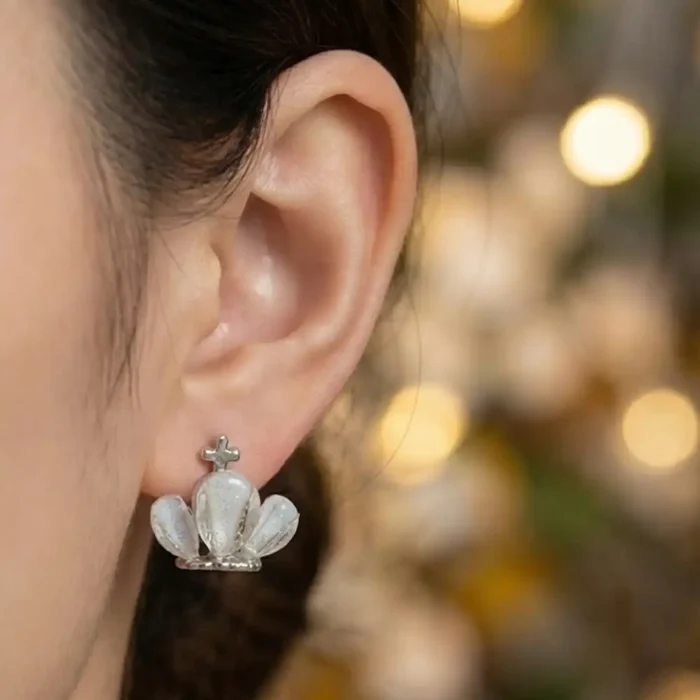 Crown Stud Earrings for Women – Pearl Finish Stainless Steel Royal Stud Earrings, Hypoallergenic Lightweight Fashion Jewelry for Gifting - Image 2