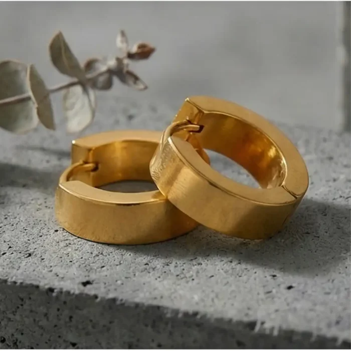 18K Gold Plated Stainless Steel Huggie Hoop Earrings – Minimalist Small Gold Hoops for Men & Women - Image 9