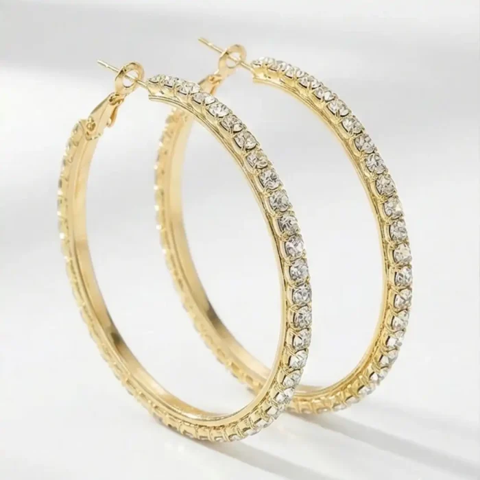 Glamour 18K Gold Tone Crystal Statement Hoops – Oversized Elegant Party Wear Earrings - Image 4