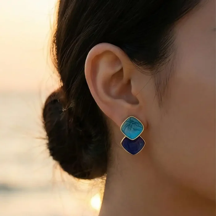 Blue Enamel Geometric Diamond Shape Stud Earrings | Costozon Fine Jewelry - Image 6