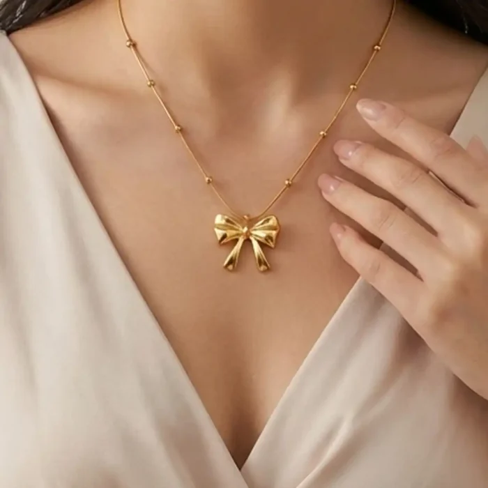 Elegant Gold Bow Pendant Necklace for Women - Anniversary & Birthday Jewelry Gift - Image 8