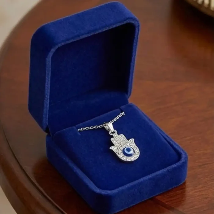 Protective Hamsa Hand Necklace - Silver Blue Evil Eye Talisman Jewelry - Dainty Hamsa & Nazar Eye Pendant - Image 2