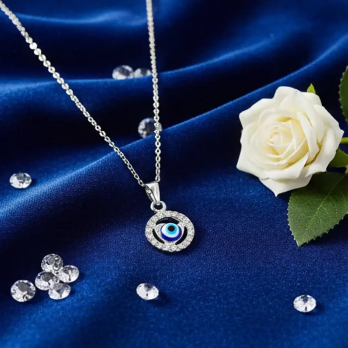 Evil Eye Pendant Necklace with Crystal Halo – Protective Nazar Amulet - Image 10