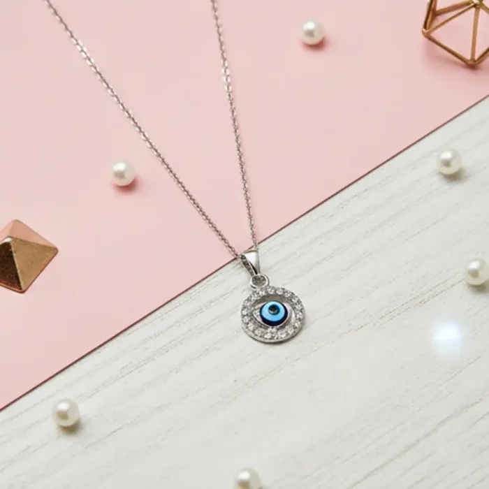 Evil Eye Pendant Necklace with Crystal Halo – Protective Nazar Amulet - Image 9