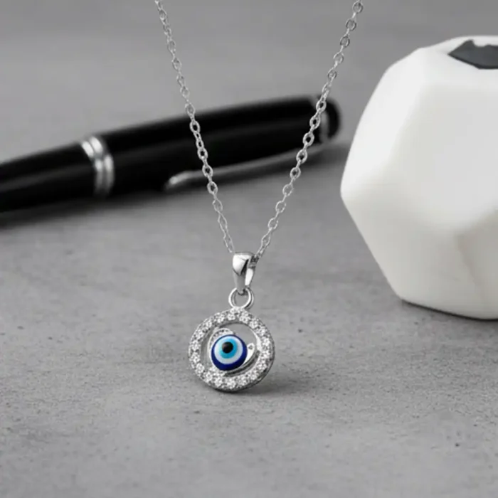 Evil Eye Pendant Necklace with Crystal Halo – Protective Nazar Amulet - Image 5
